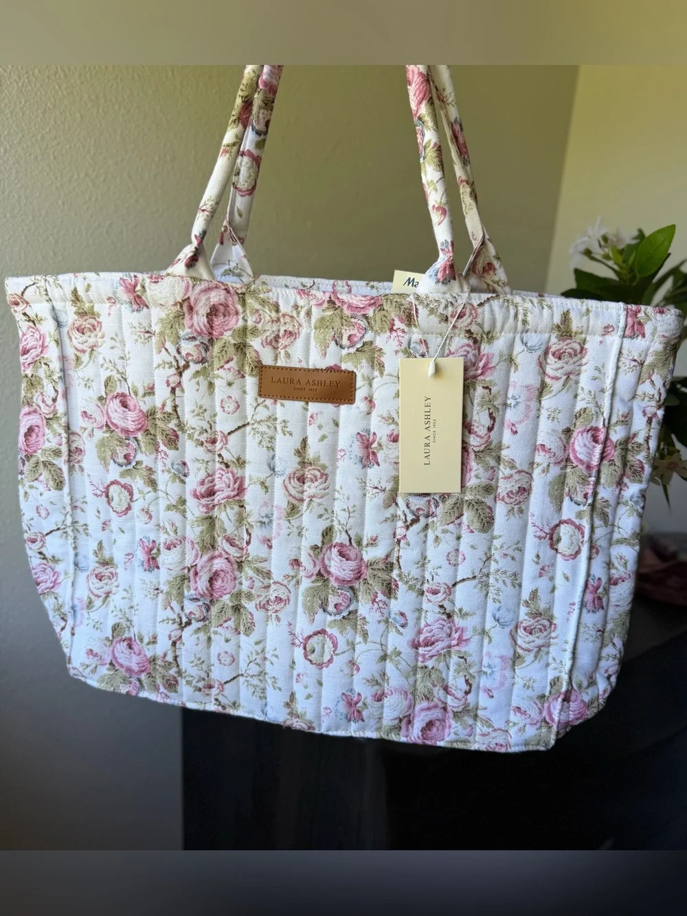Laura Ashley Uffington Roses Vintage-inspired Rose Floral Quilted Tote Bag
